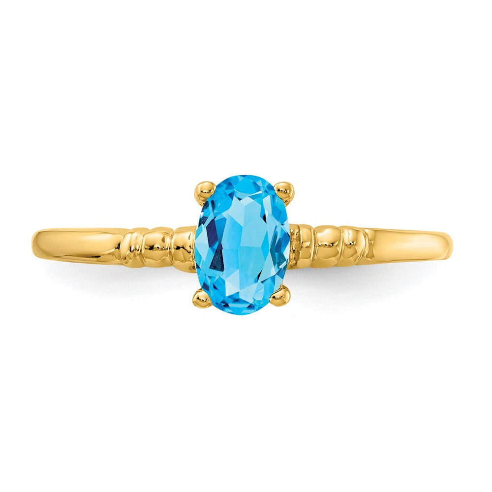 14K Gelbgold Ring mit ovalem blauem Topas, 6x4mm