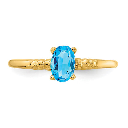 14K Gelbgold Ring mit ovalem blauem Topas, 6x4mm