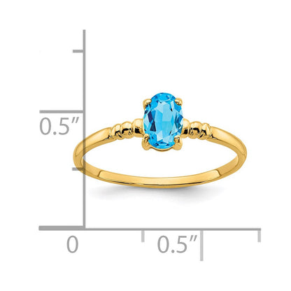 14K Gelbgold Ring mit ovalem blauem Topas, 6x4mm