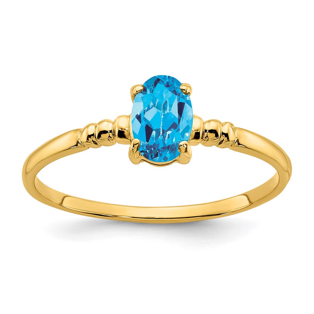 14K Gelbgold Ring mit ovalem blauem Topas, 6x4mm