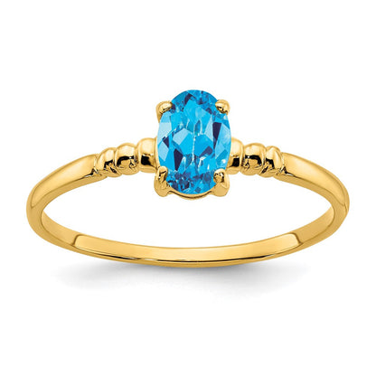 14K Gelbgold Ring mit ovalem blauem Topas, 6x4mm