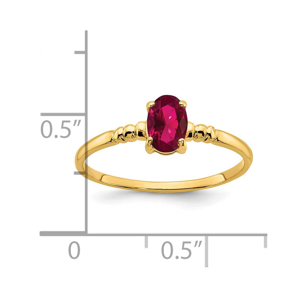 14K Gelbgold Ring mit ovalem 6x4mm synthetischem Rubin
