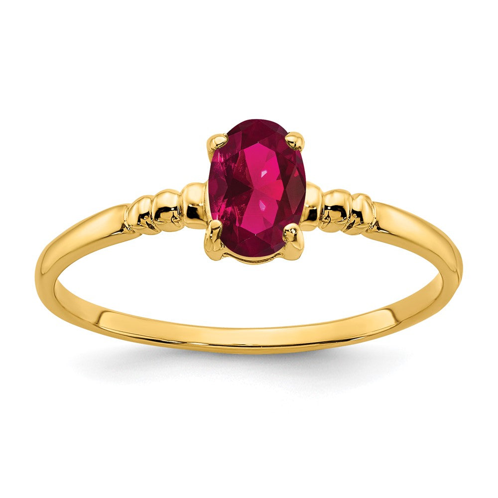 14K Gelbgold Ring mit ovalem 6x4mm synthetischem Rubin