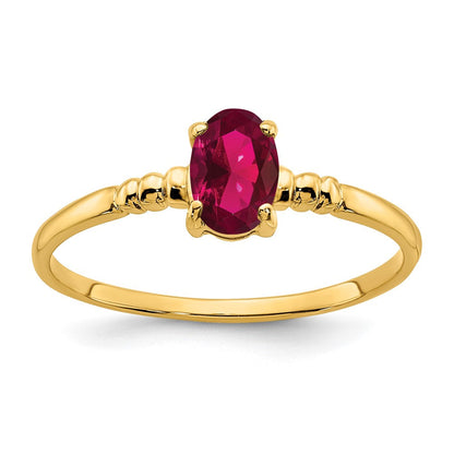 14K Gelbgold Ring mit ovalem 6x4mm synthetischem Rubin