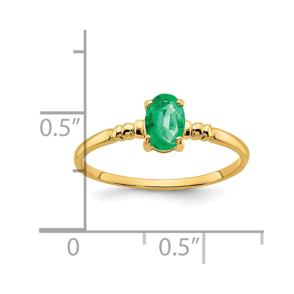 14K Gelbgold Ring mit ovalem Smaragd, 6x4mm