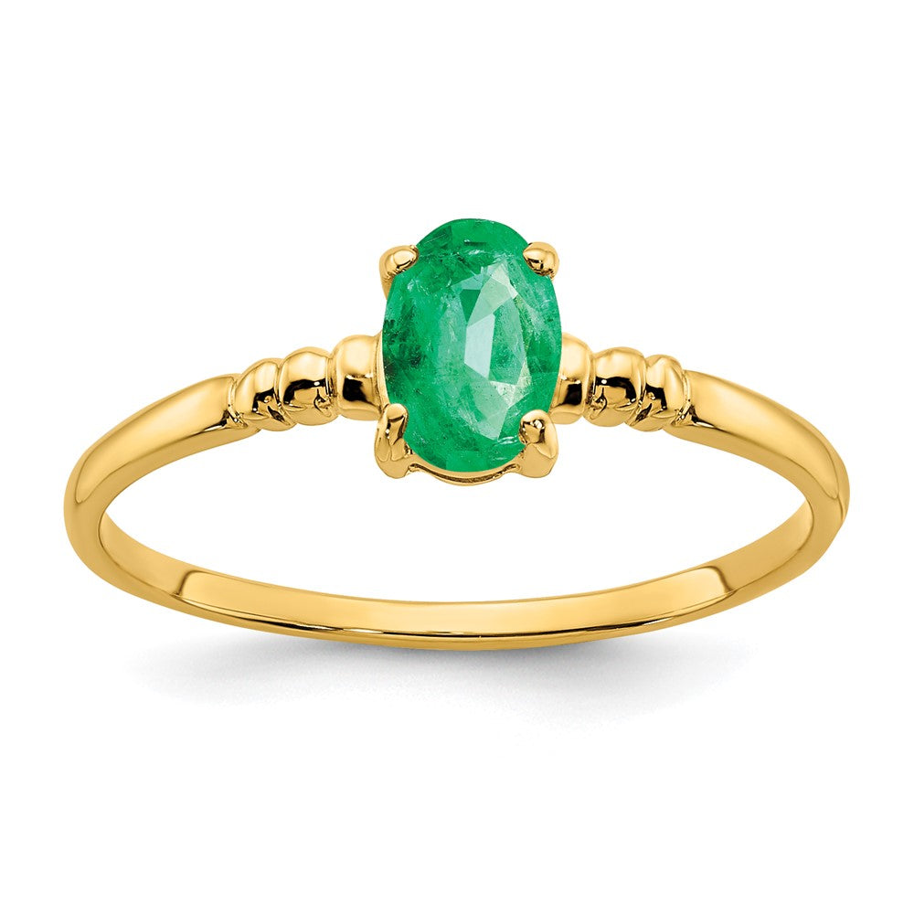 14K Gelbgold Ring mit ovalem Smaragd, 6x4mm