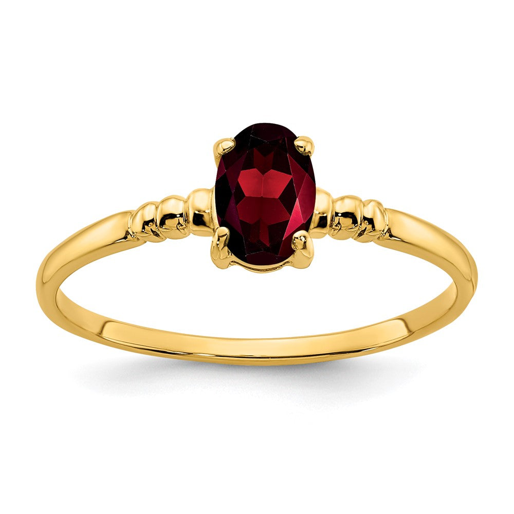 14K Gelbgold Ring mit ovalem Granat, 6x4 mm