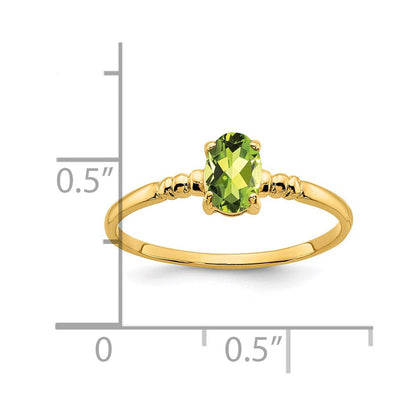 14K Gelbgold Ring mit ovalem Peridot, 6x4 mm