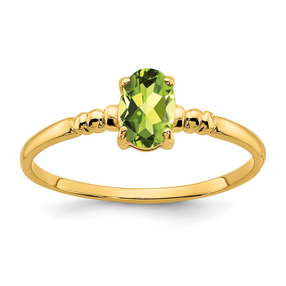 14K Gelbgold Ring mit ovalem Peridot, 6x4 mm