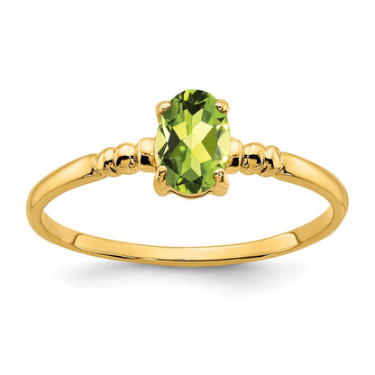 14K Gelbgold Ring mit ovalem Peridot, 6x4 mm