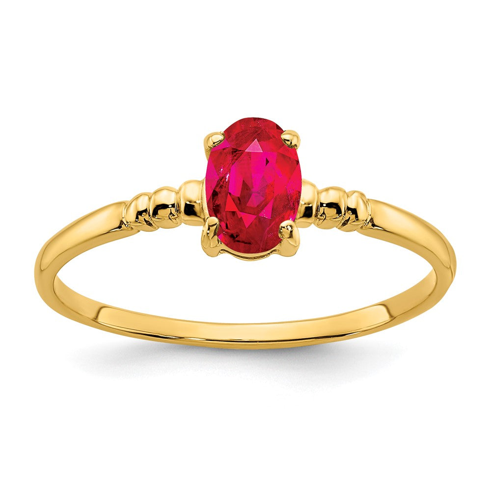 14K Gelbgold Ring mit ovalem Rubin, 6x4 mm