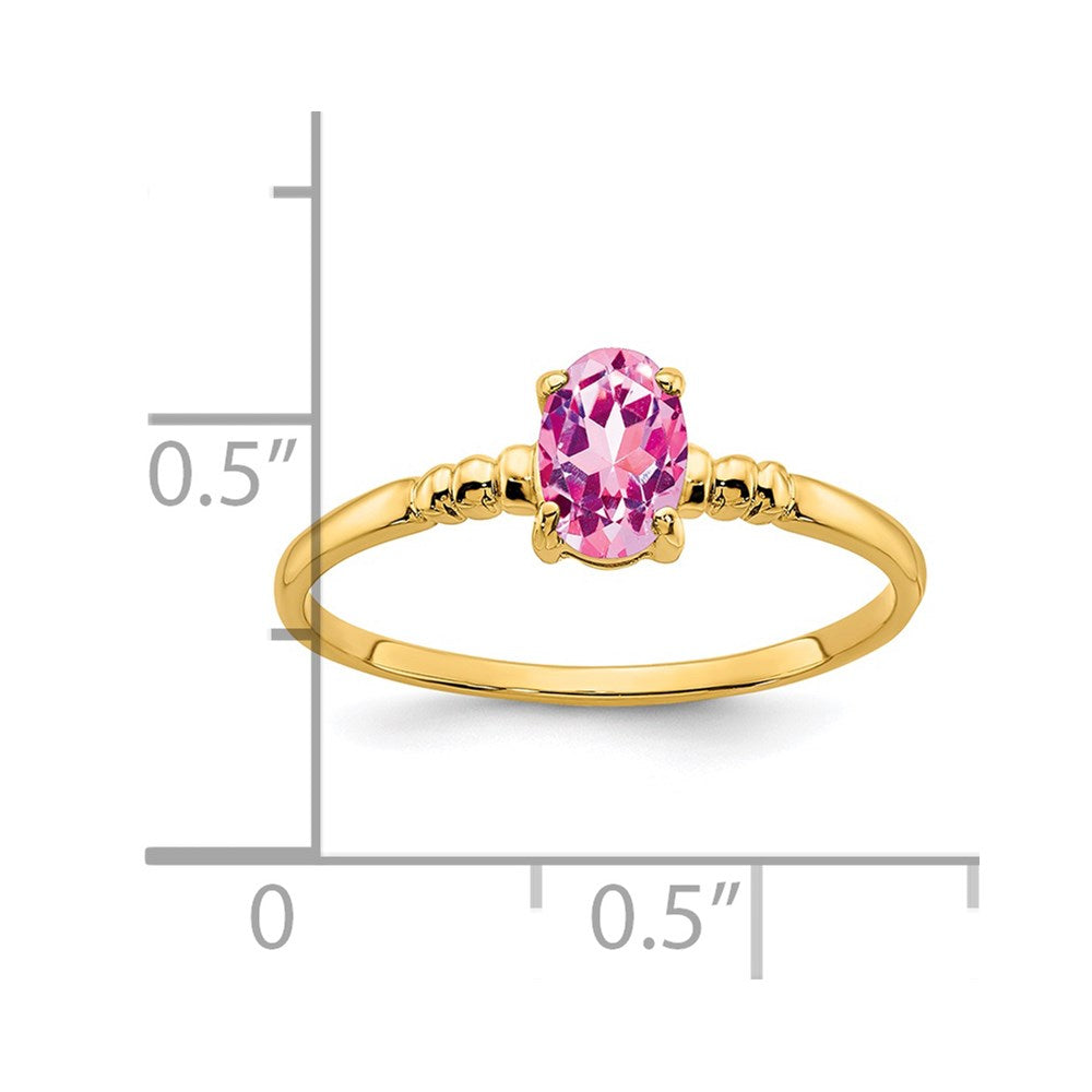 14K Gelbgold Ring mit ovalem rosa Saphir, 6x4mm