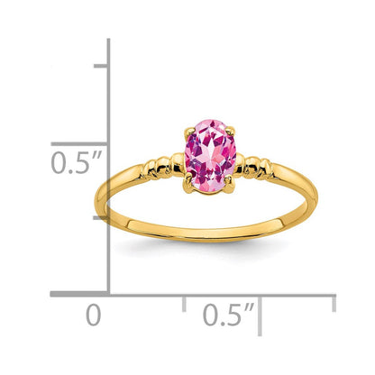 14K Gelbgold Ring mit ovalem rosa Saphir, 6x4mm