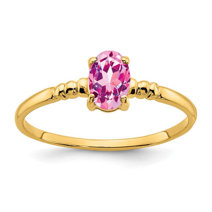 14K Gelbgold Ring mit ovalem rosa Saphir, 6x4mm