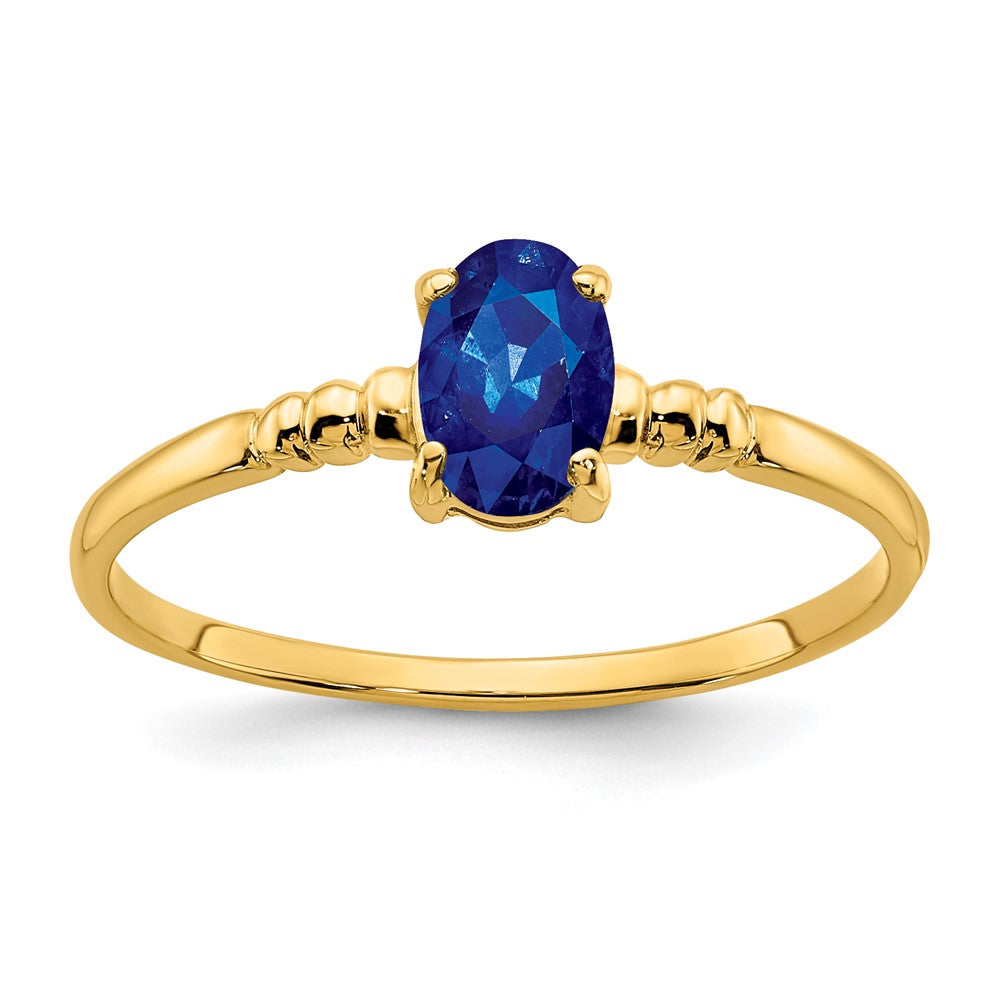 14K Gelbgold Ring mit ovalem Saphir, 6x4mm