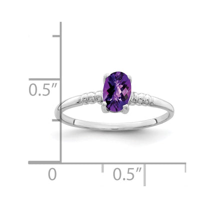 14K Weißgold Ring mit ovalem 6x4mm Amethyst im Schachbrettschliff