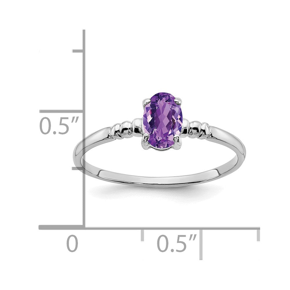 14K Weißgold Ring mit ovalem Amethyst, 6x4mm