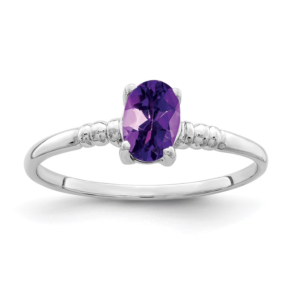 14K Weißgold Ring mit ovalem Amethyst, 6x4mm