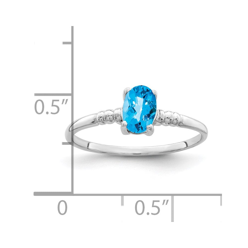 14K Weißgold Ring mit ovalem Blautopas im Schachbrettschliff, 6x4 mm
