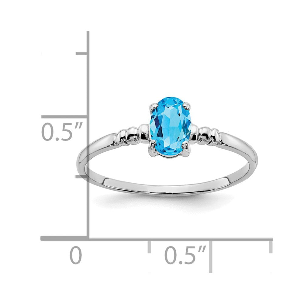 14K Weißgold Ring mit ovalem blauem Topas, 6 x 4 mm