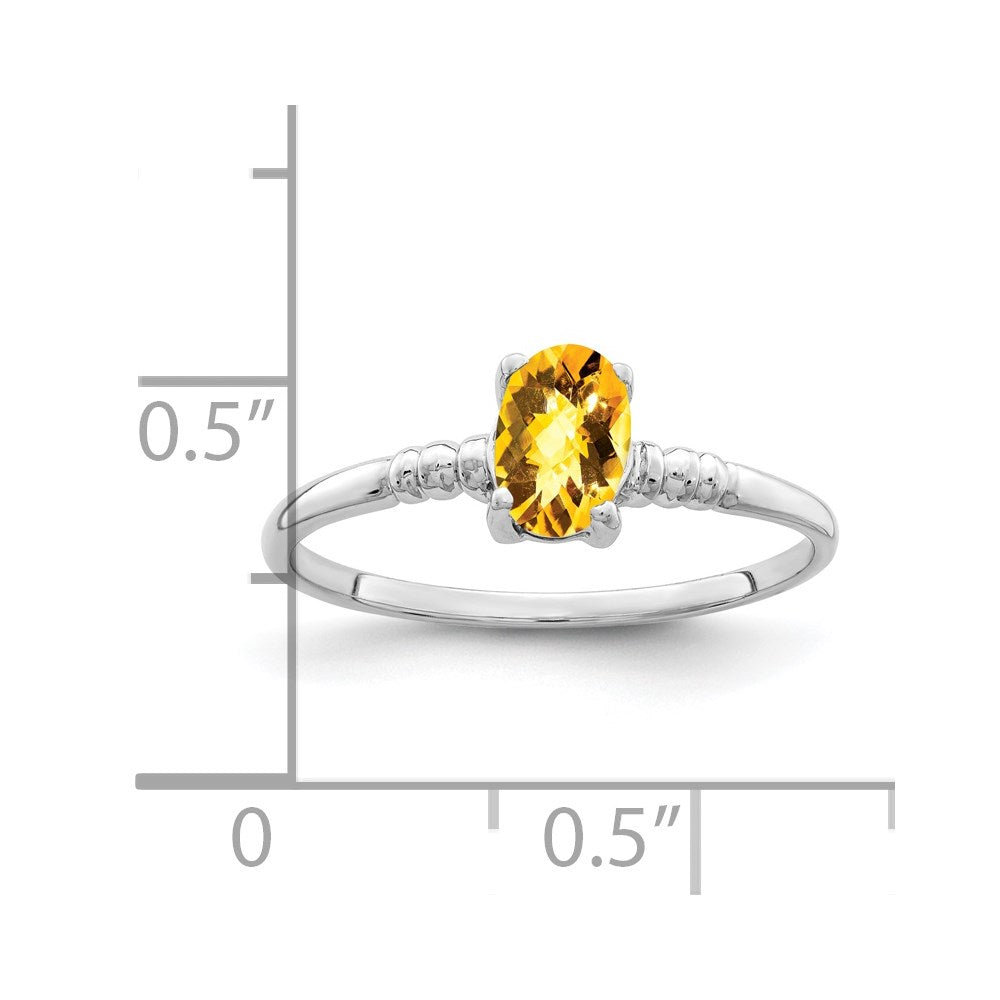 14K Weißgold Ring mit ovalem Citrin im Schachbrettschliff, 6x4 mm