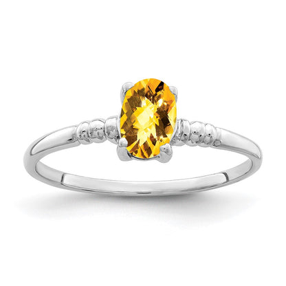 14K Weißgold Ring mit ovalem Citrin im Schachbrettschliff, 6x4 mm