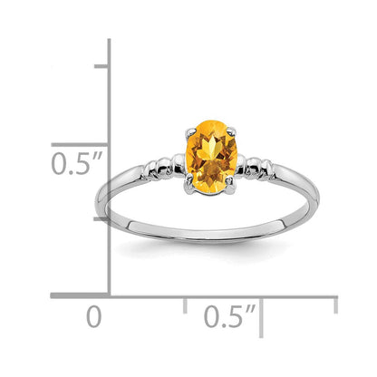 14K Weißgold Ring mit ovalem 6x4 mm Citrin