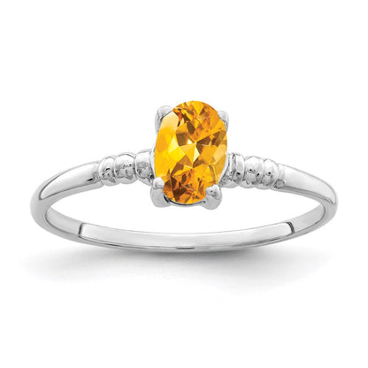 14K Weißgold Ring mit ovalem 6x4 mm Citrin