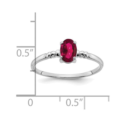 14K Weißgold Ring mit 6x4mm ovalem synthetischem Rubin