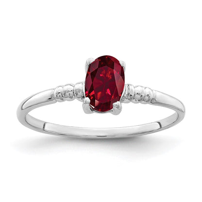 14K Weißgold Ring mit 6x4mm ovalem synthetischem Rubin