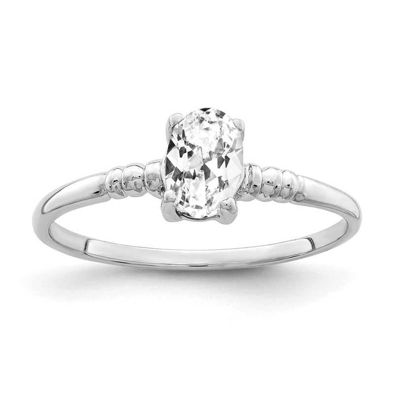 14K Weißgold Ring mit ovalem Zirkonia 6x4mm