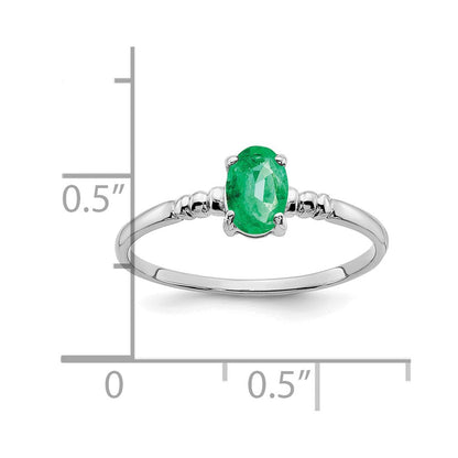 14K Weißgold Ring mit ovalem Smaragd 6x4mm