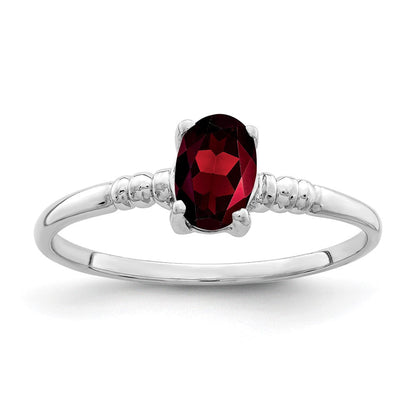 14K Weißgold Ring mit ovalem Granat 6x4mm