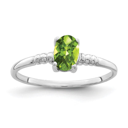 14K Weißgold 6x4mm Oval Peridot Checker-Schliff Ring