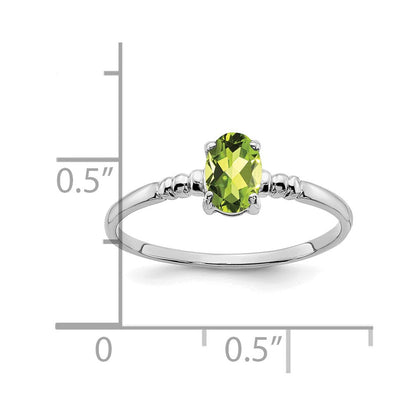 14K Weißgold Ring mit ovalem Peridot 6x4mm