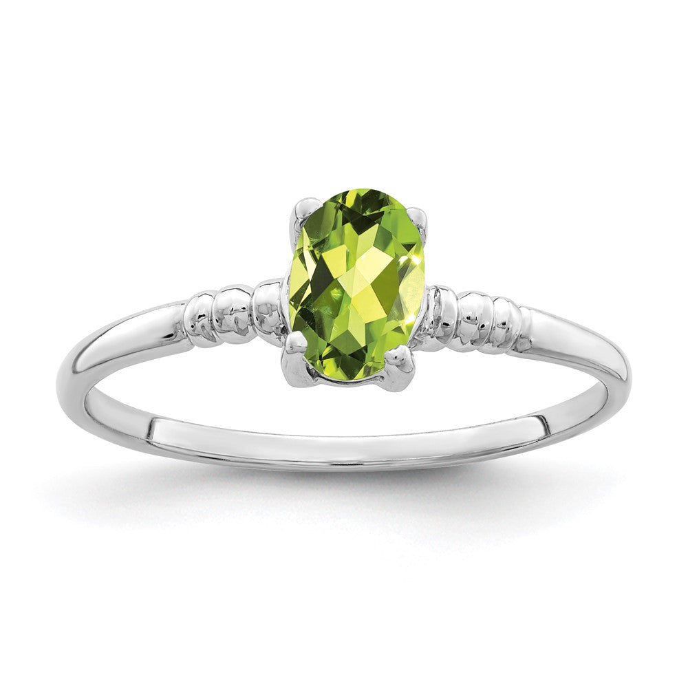 14K Weißgold Ring mit ovalem Peridot 6x4mm