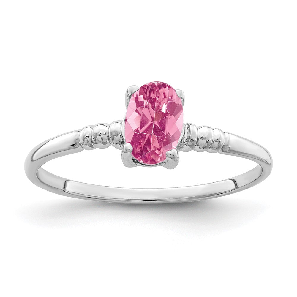 14K Weißgold Ring mit ovalem rosa Turmalin 6x4mm