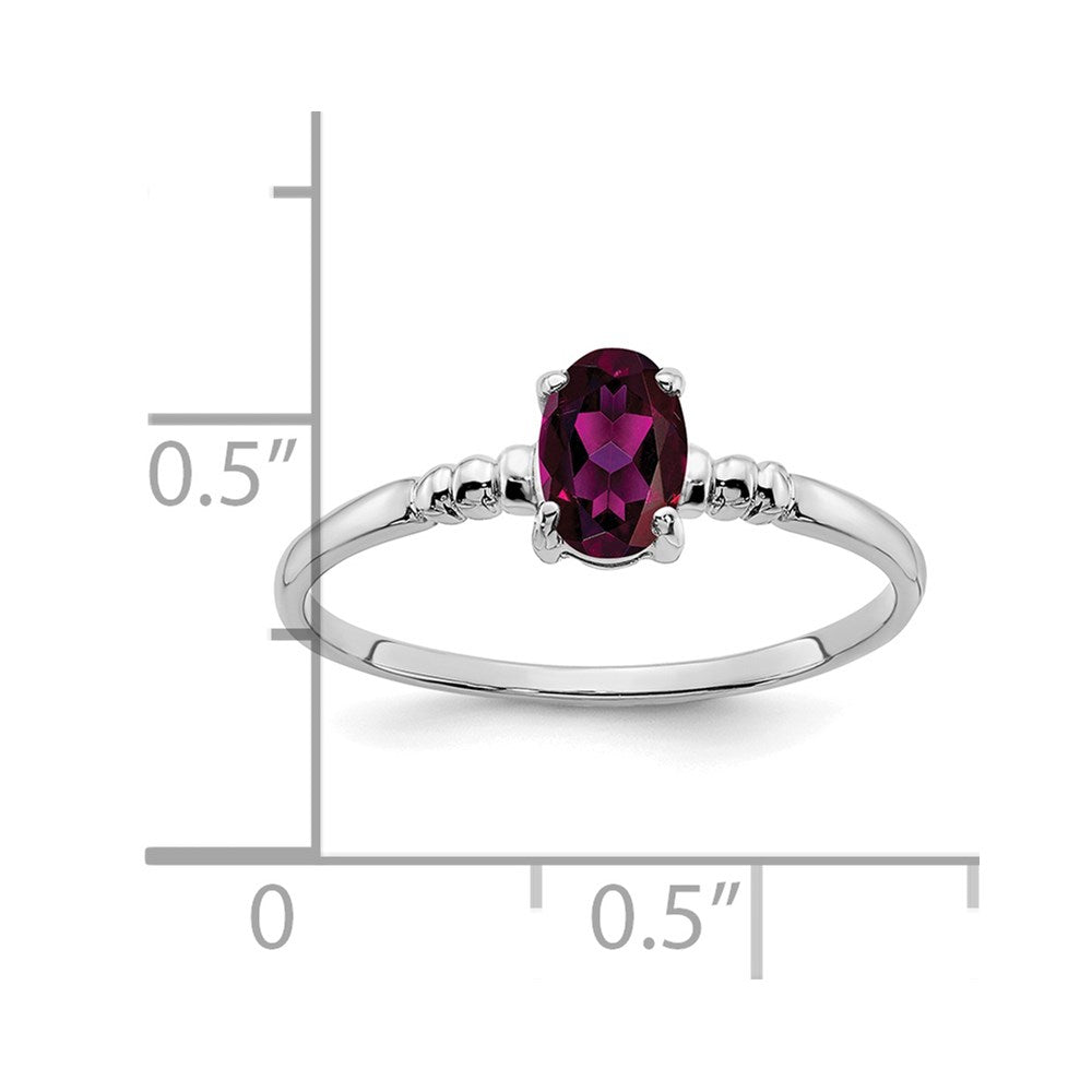 14K Weißgold Ring mit ovalem Rhodolith-Granat 6x4 mm