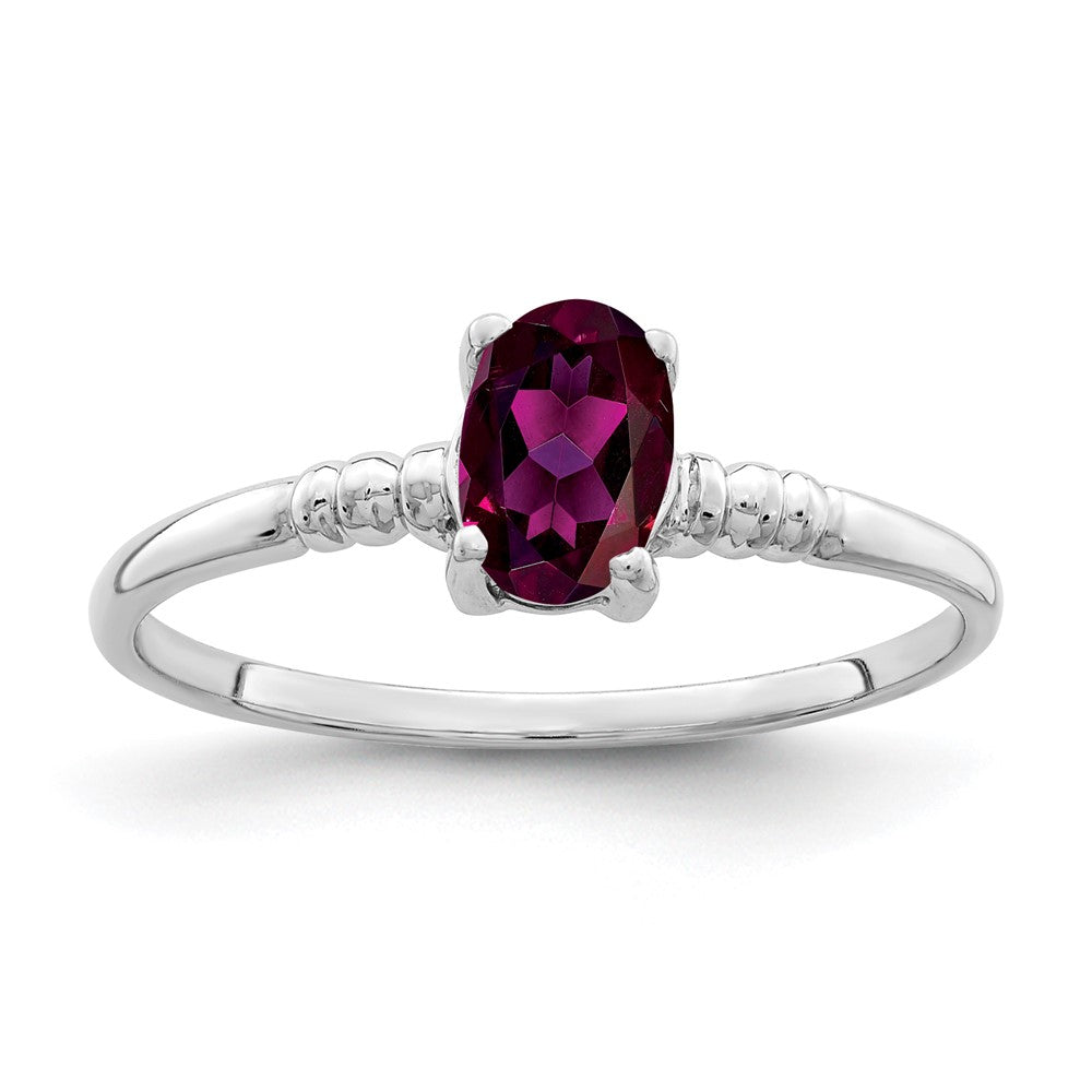 14K Weißgold Ring mit ovalem Rhodolith-Granat 6x4 mm