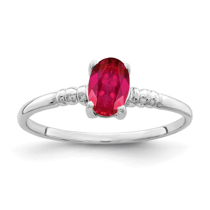 14K Weißgold Ring mit ovalem Rubin 6x4mm