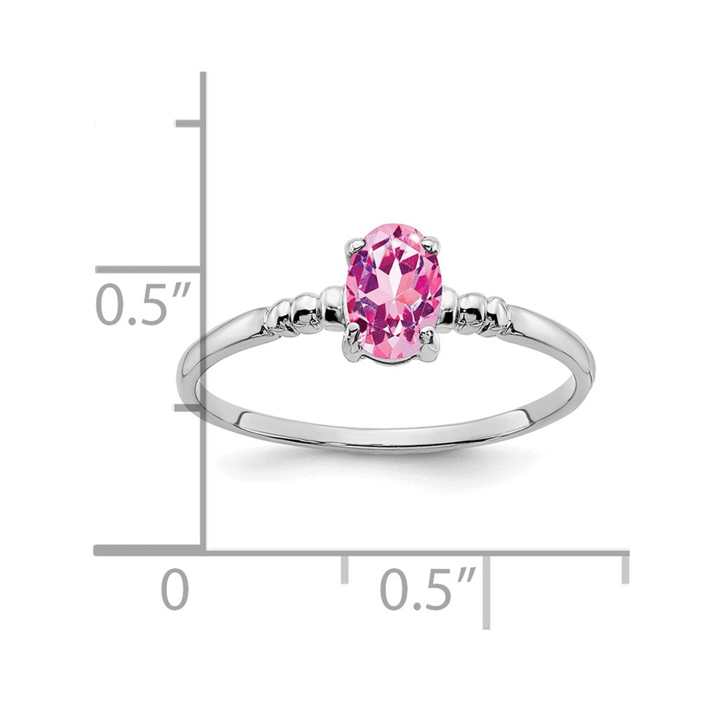 14K Weißgold Ring mit ovalem rosa Saphir, 6x4mm