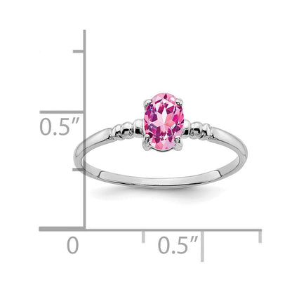 14K Weißgold Ring mit ovalem rosa Saphir, 6x4mm