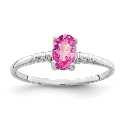 14K Weißgold Ring mit ovalem rosa Saphir, 6x4mm
