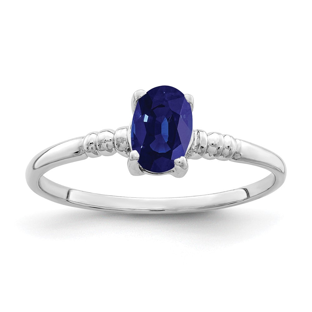 14K Weißgold Ring mit ovalem Saphir 6 x 4 mm