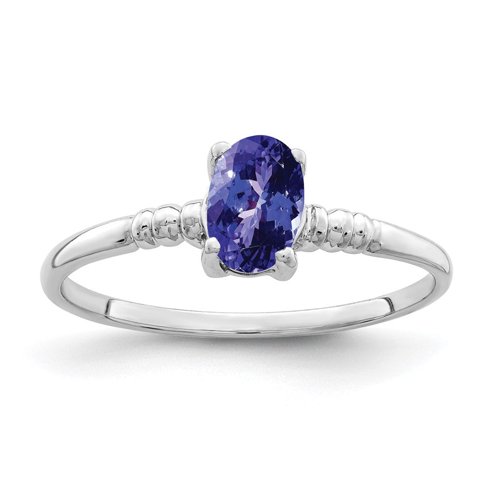 14K Weißgold Ring mit ovalem Tansanit 6x4mm