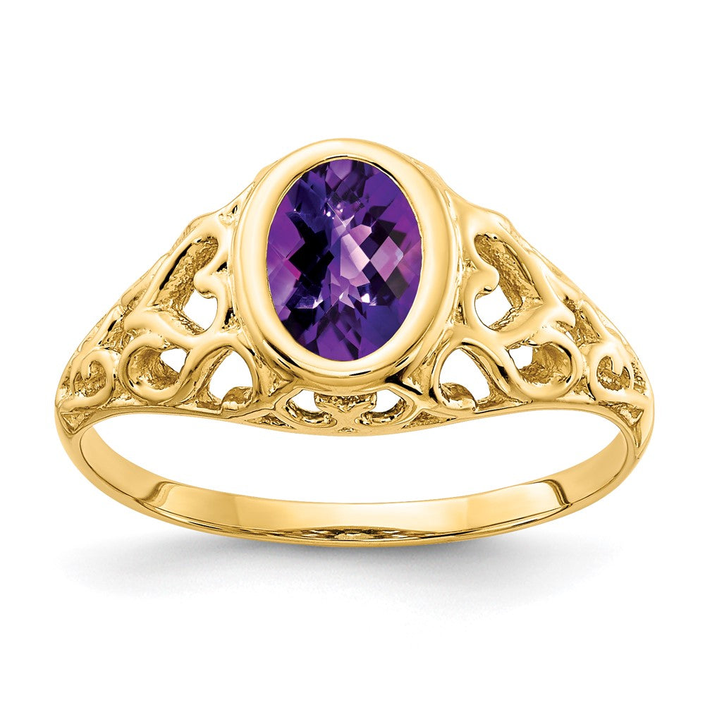 14K Gelbgold Ring mit ovalem Amethyst im Schachbrettschliff, 7x5mm
