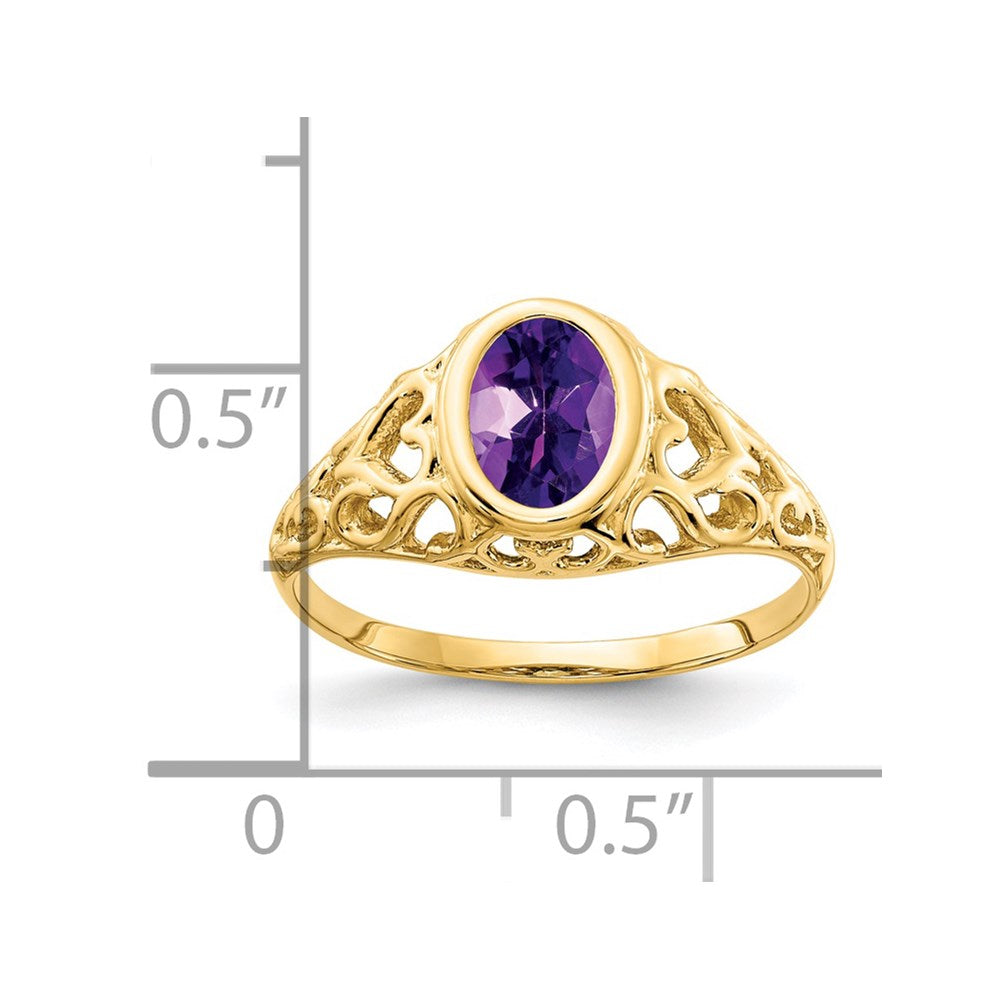 14K Gelbgold Ring mit ovalem Amethyst, 7x5mm