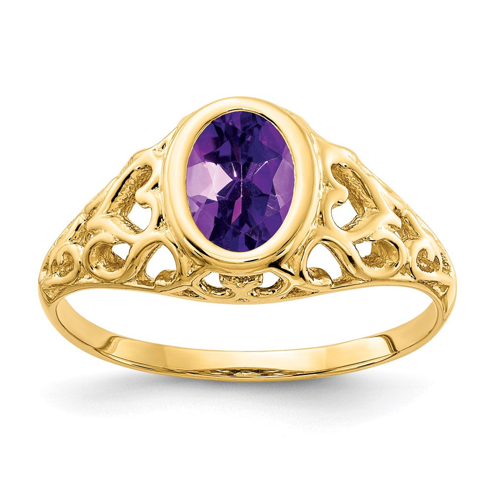 14K Gelbgold Ring mit ovalem Amethyst, 7x5mm