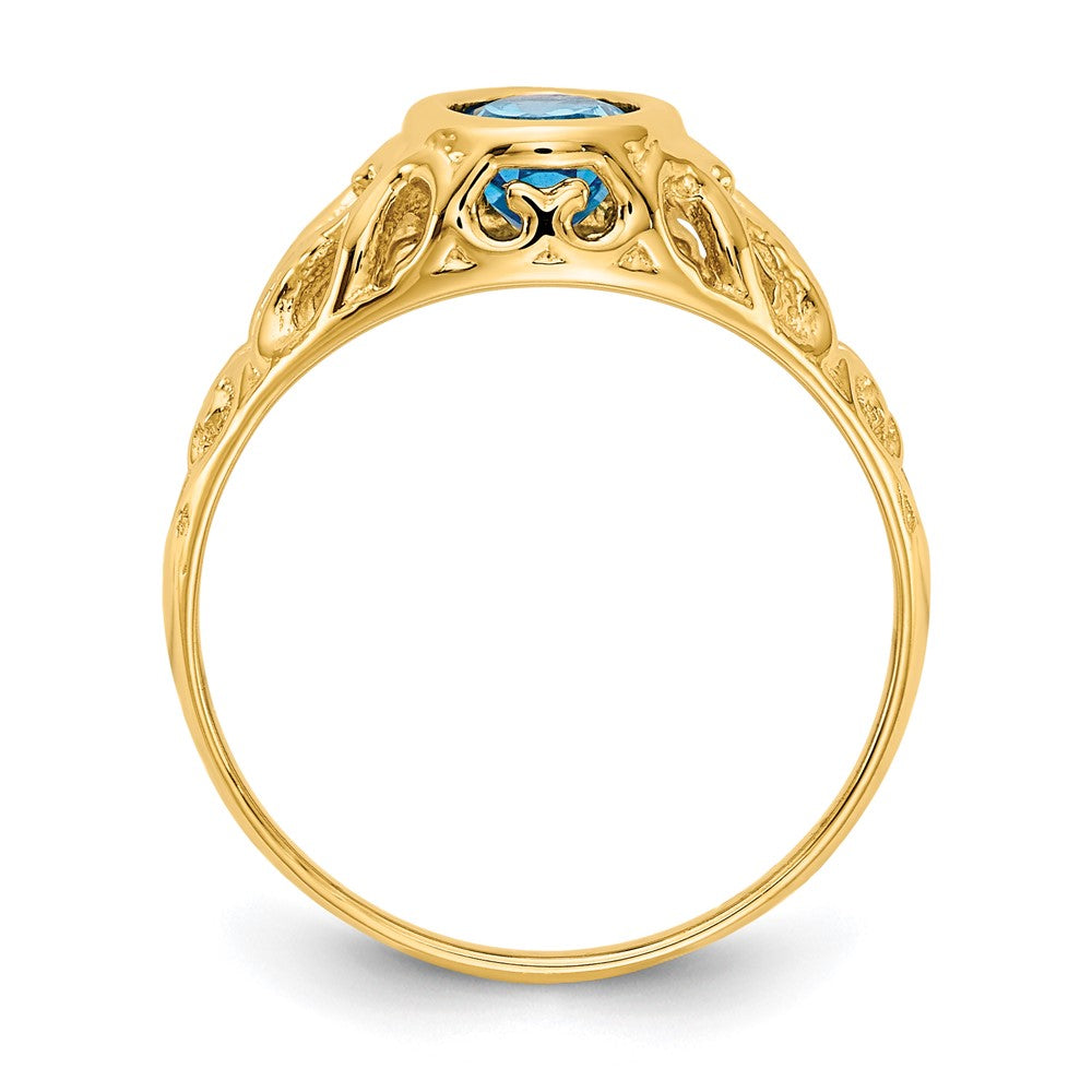 14K Gelbgold Ring mit ovalem Blautopas, 7x5 mm