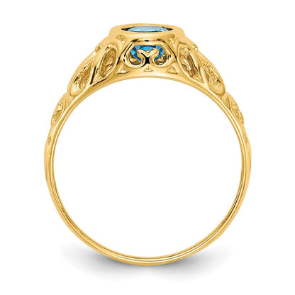 14K Gelbgold Ring mit ovalem Blautopas, 7x5 mm